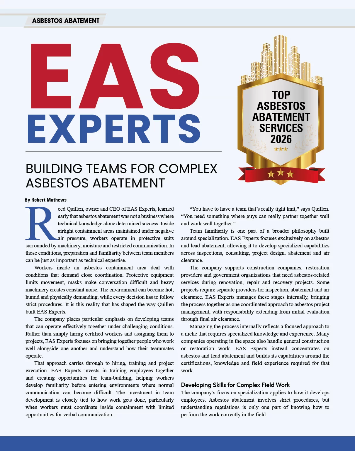 EAS Experts Building Teams for Complex Asbestos Abatement | Construction Business Review