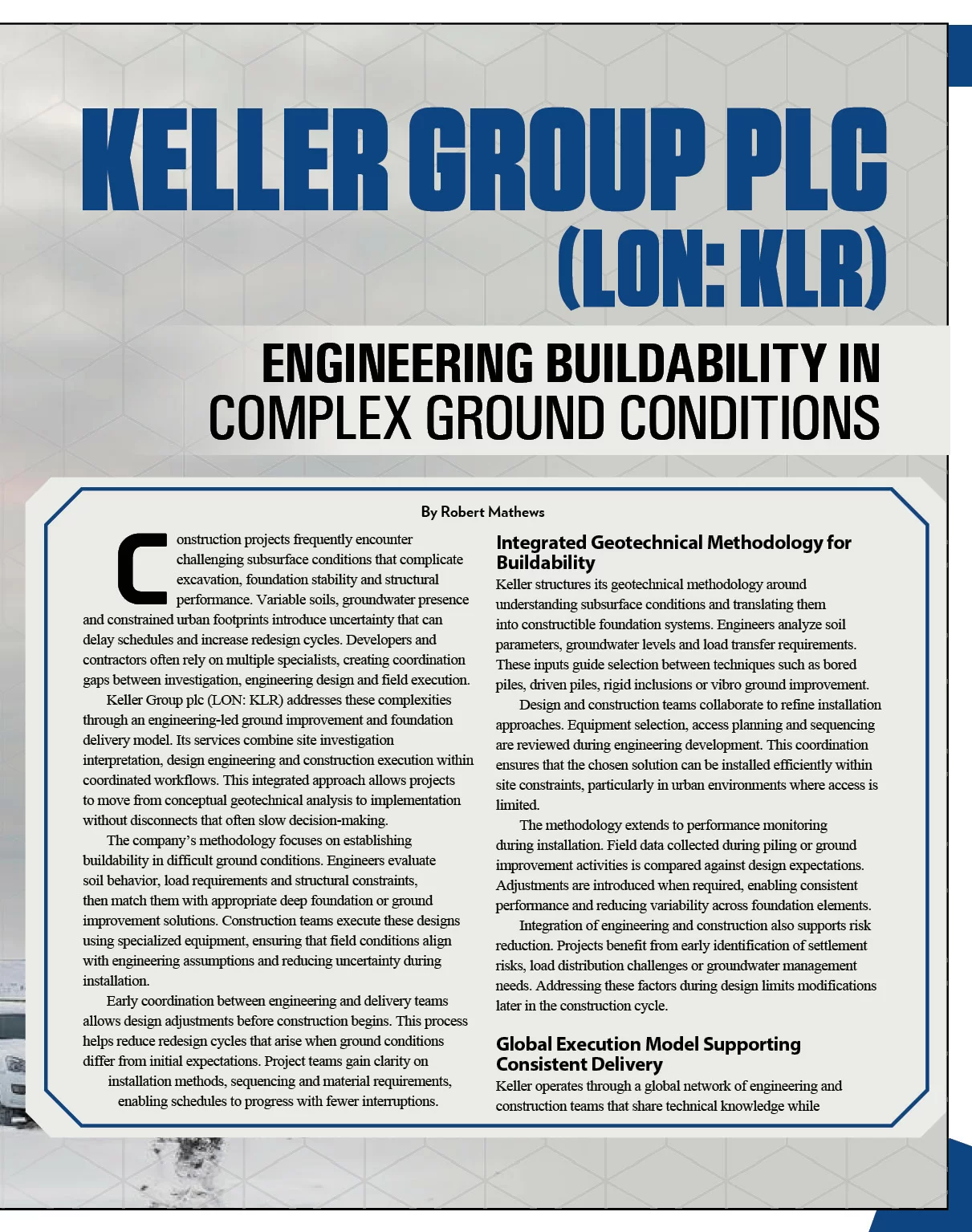 Keller Group Plc (LON: KLR): Engineering Buildability in Complex Ground Conditions | Construction Business Review